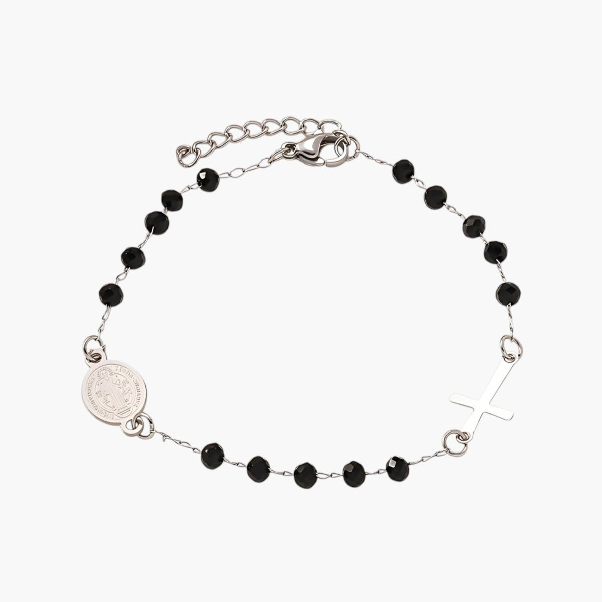 Pulseira em Aço Inoxidável com Cruz e Medalha de São Bento