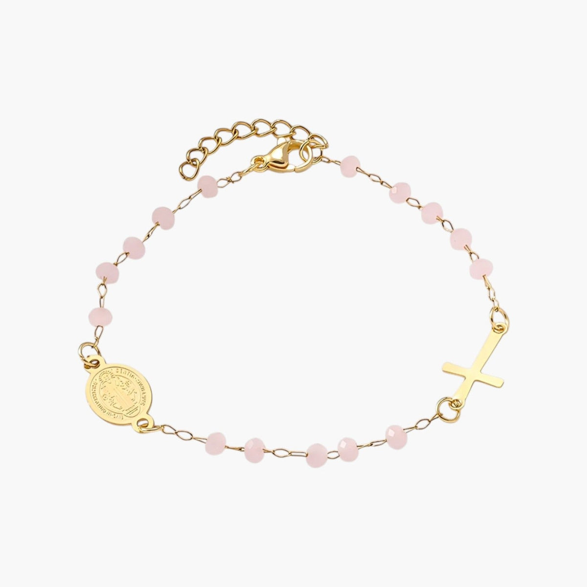 Pulseira em Aço Inoxidável com Cruz e Medalha de São Bento