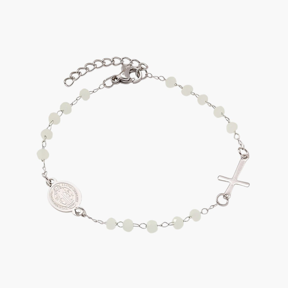 Pulseira em Aço Inoxidável com Cruz e Medalha de São Bento