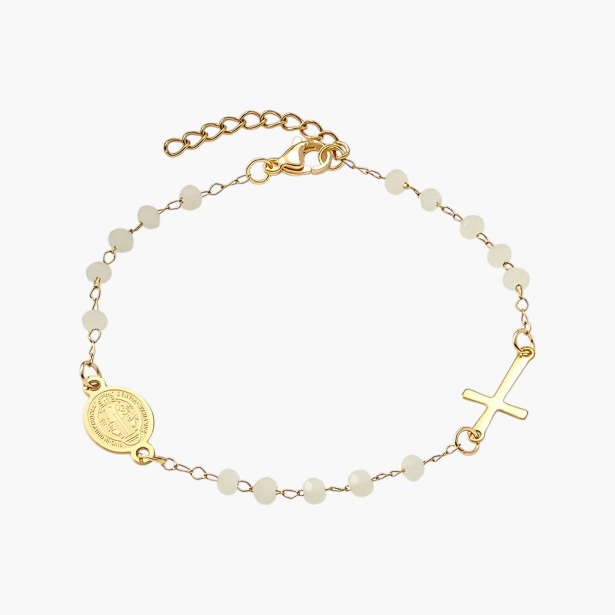 Pulseira em Aço Inoxidável com Cruz e Medalha de São Bento