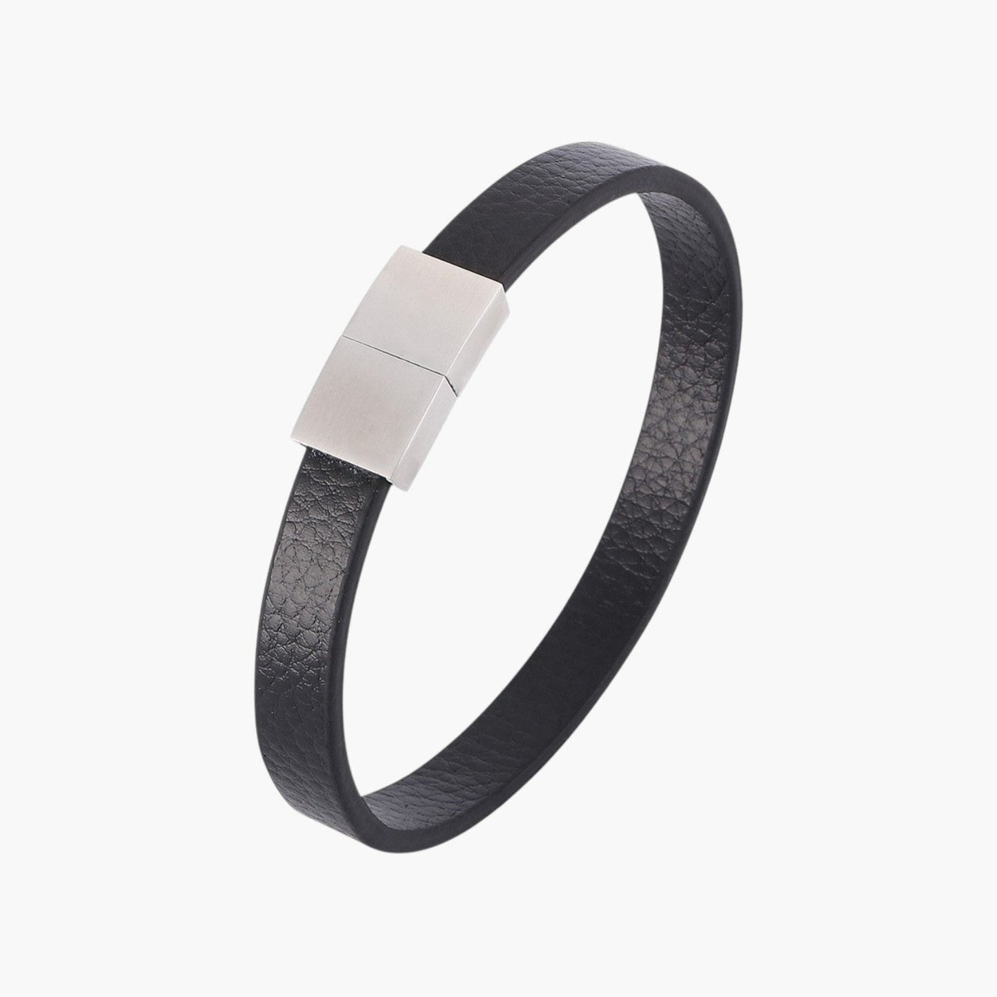 Pulseira Minimalista em Couro e Aço Inoxidável