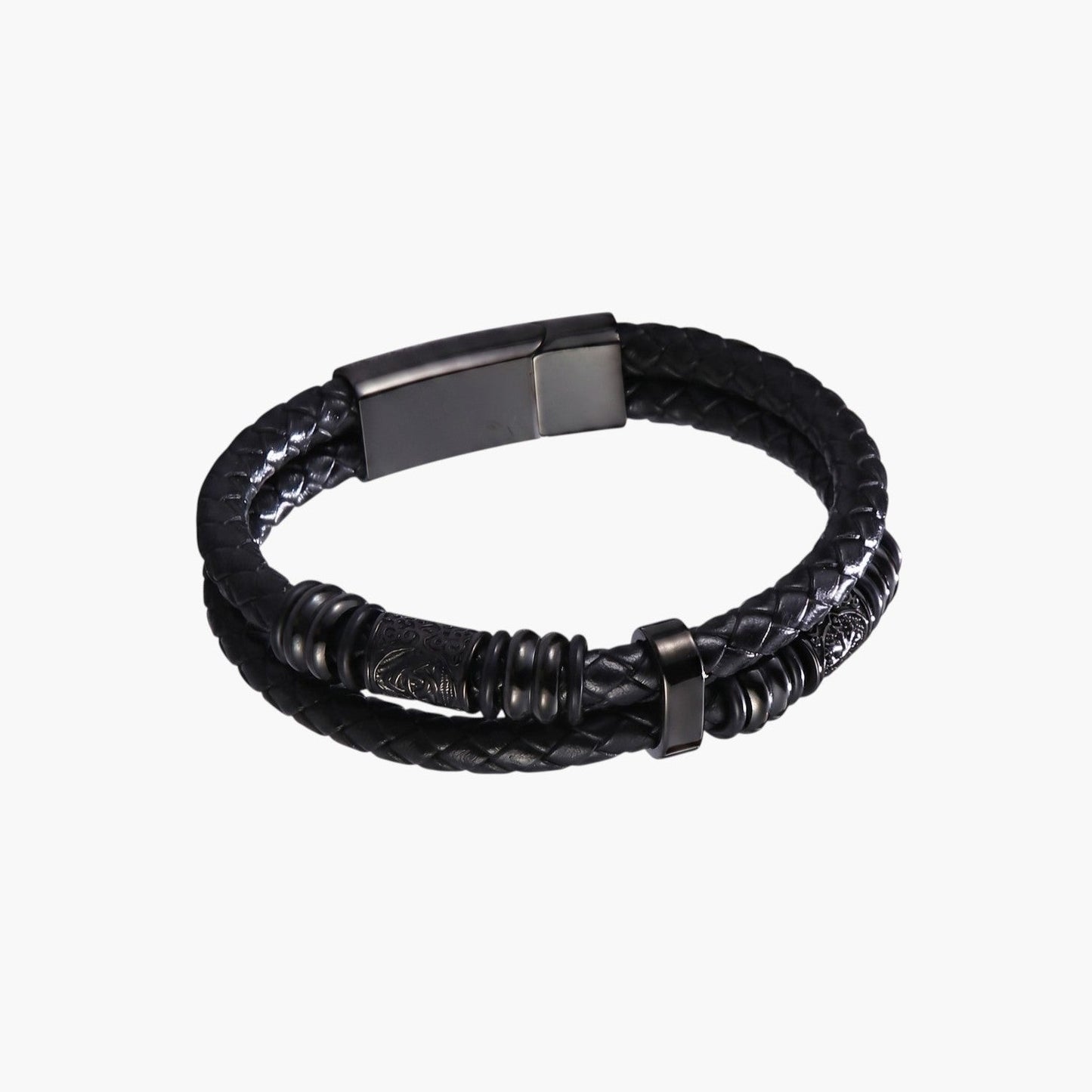Pulseira em Couro Entrançado e Aço Inoxidável