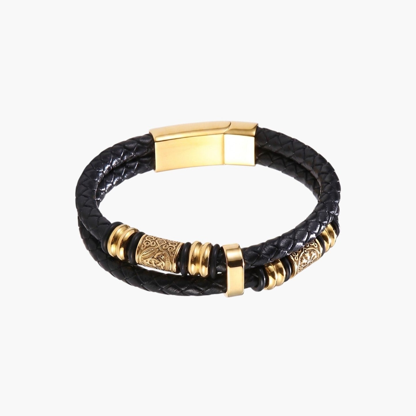 Pulseira em Couro Entrançado e Aço Inoxidável