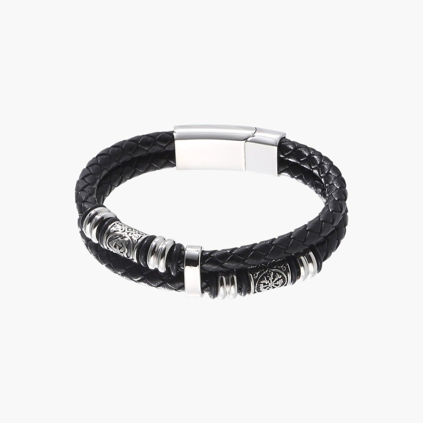 Pulseira em Couro Entrançado e Aço Inoxidável