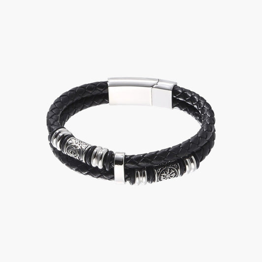 Pulseira em Couro Entrançado e Aço Inoxidável