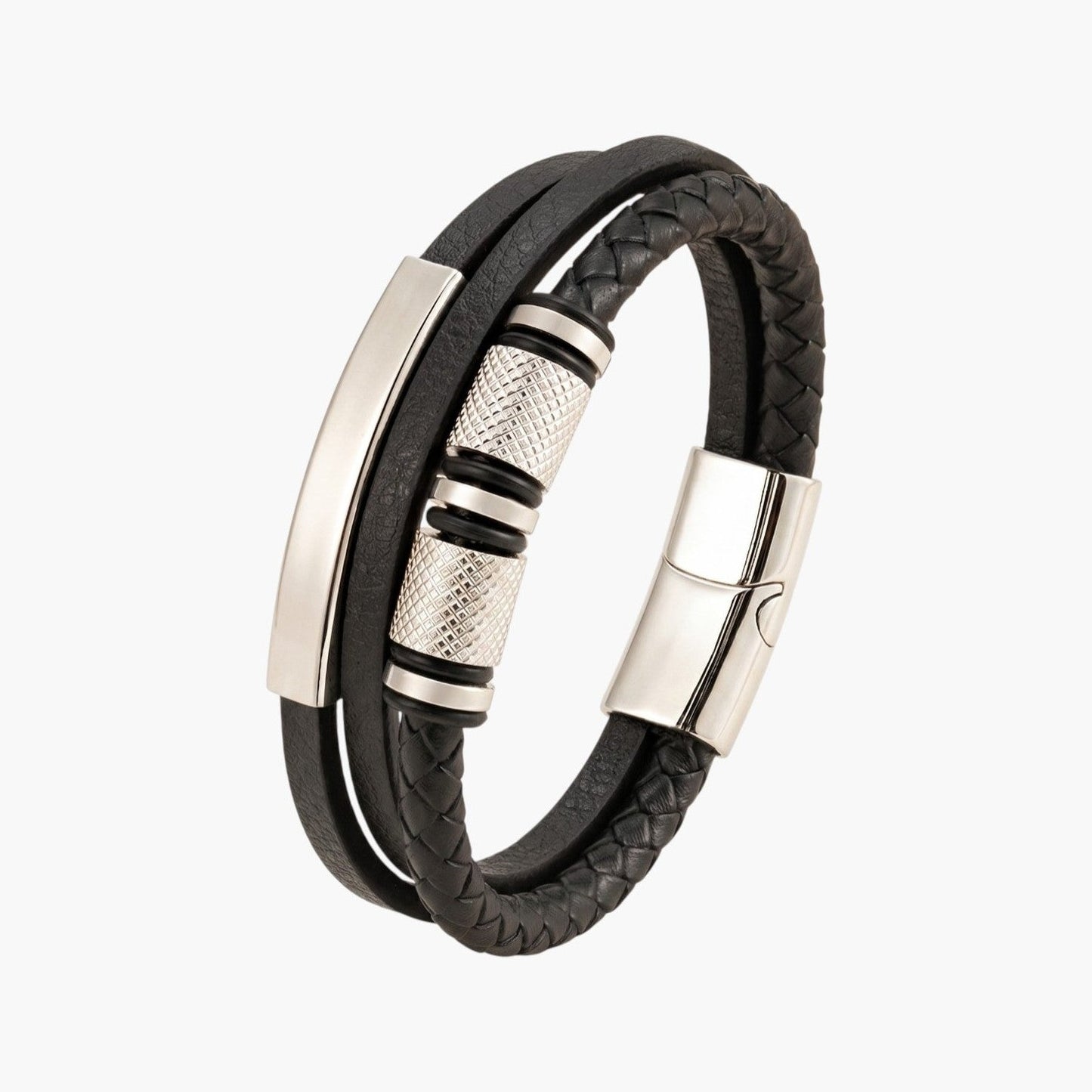 Pulseira em Couro Entrançado e Aço Inoxidável
