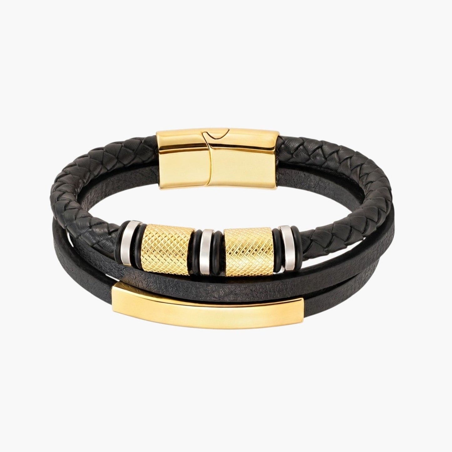 Pulseira em Couro Entrançado e Aço Inoxidável