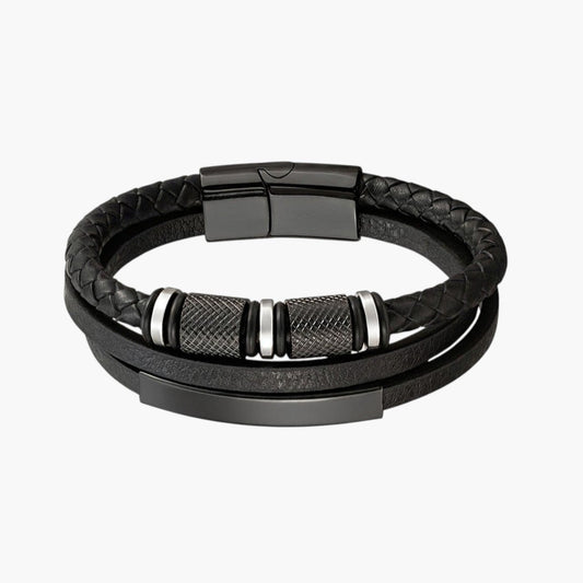 Pulseira em Couro Entrançado e Aço Inoxidável
