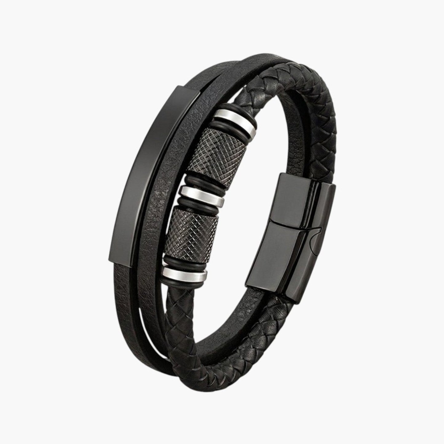 Pulseira em Couro Entrançado e Aço Inoxidável