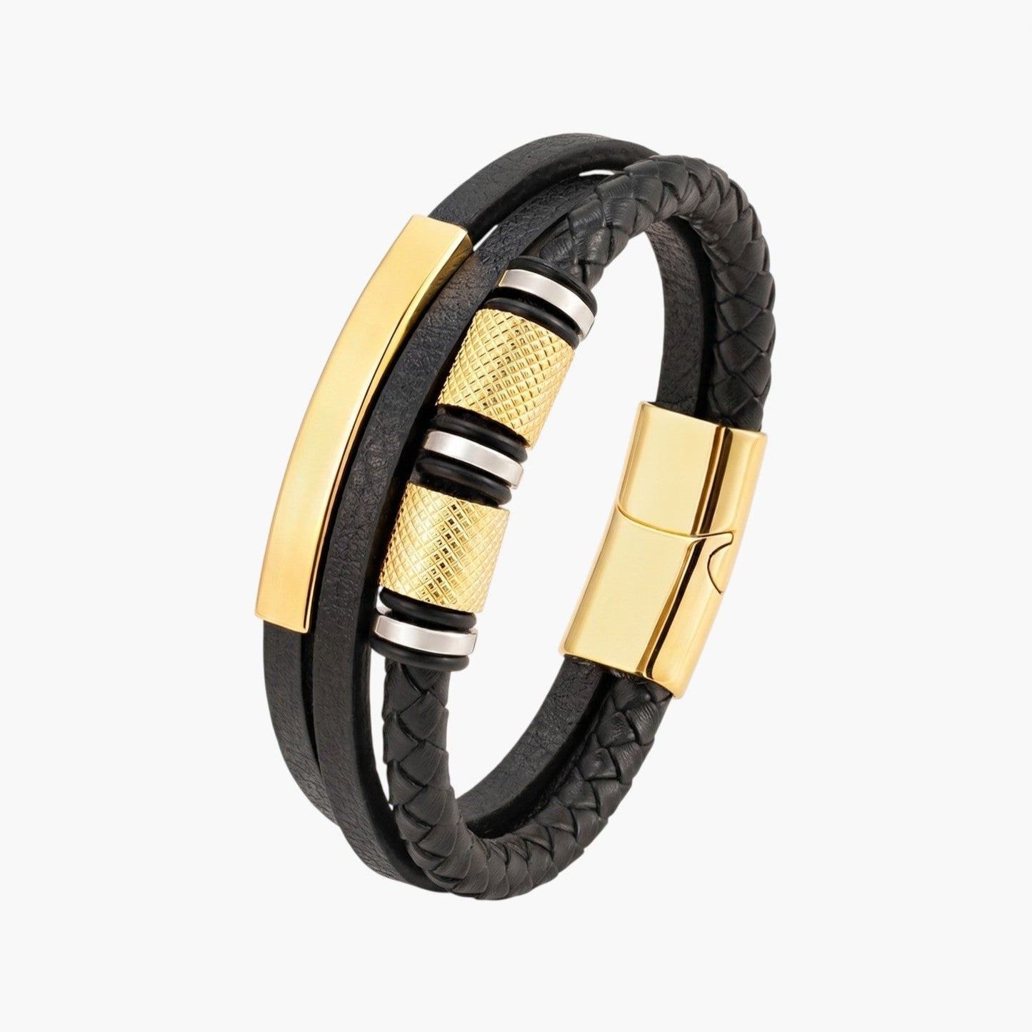 Pulseira em Couro Entrançado e Aço Inoxidável