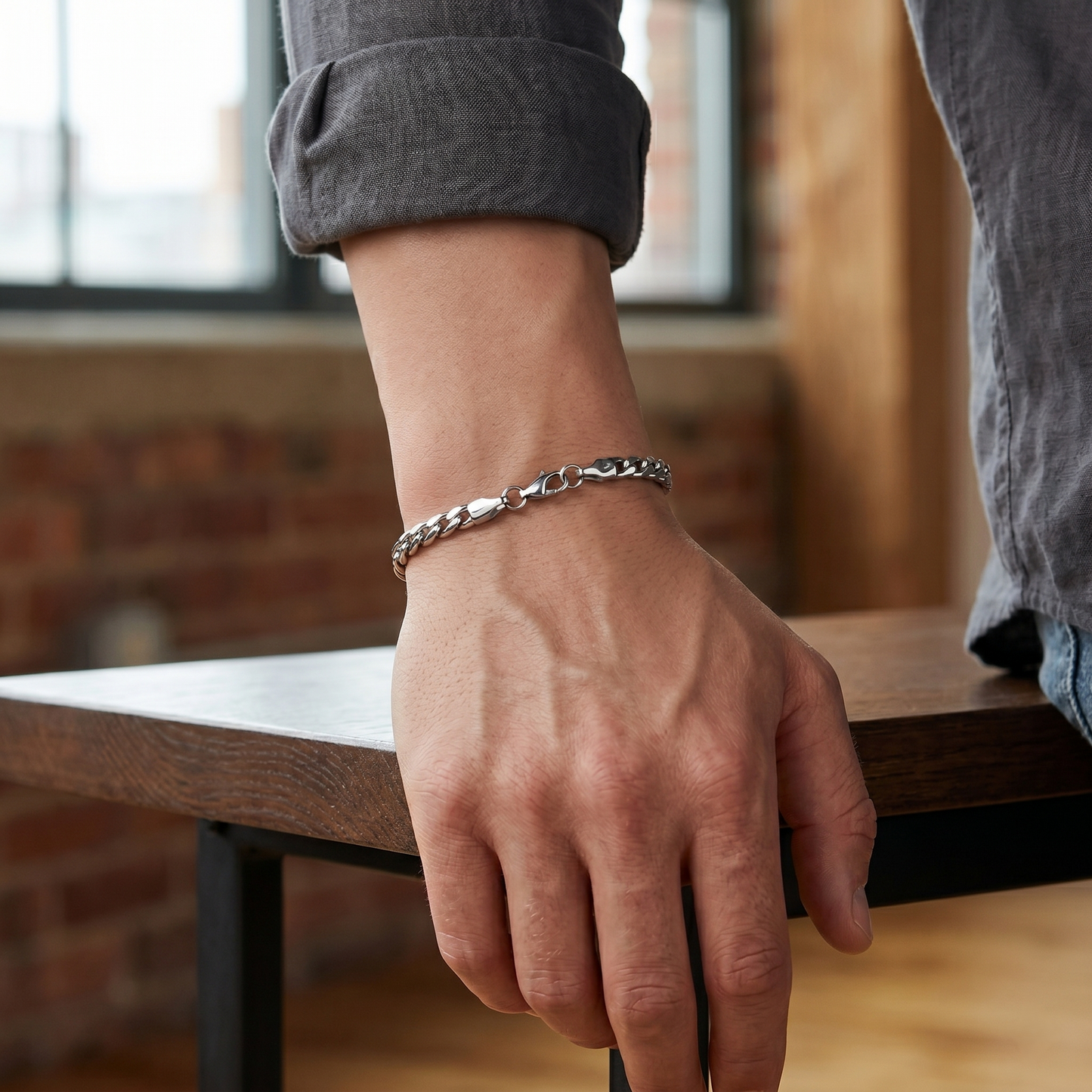 Pulseira Corrente Torcida em Aço Inoxidável