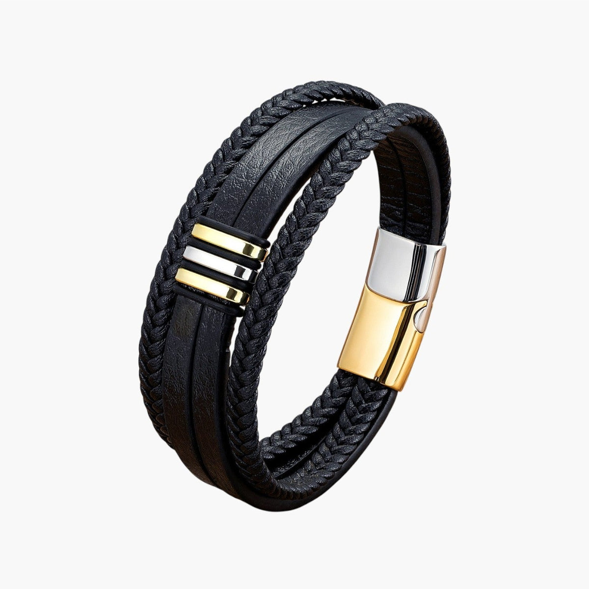 Pulseira em Couro e Aço Inoxidável