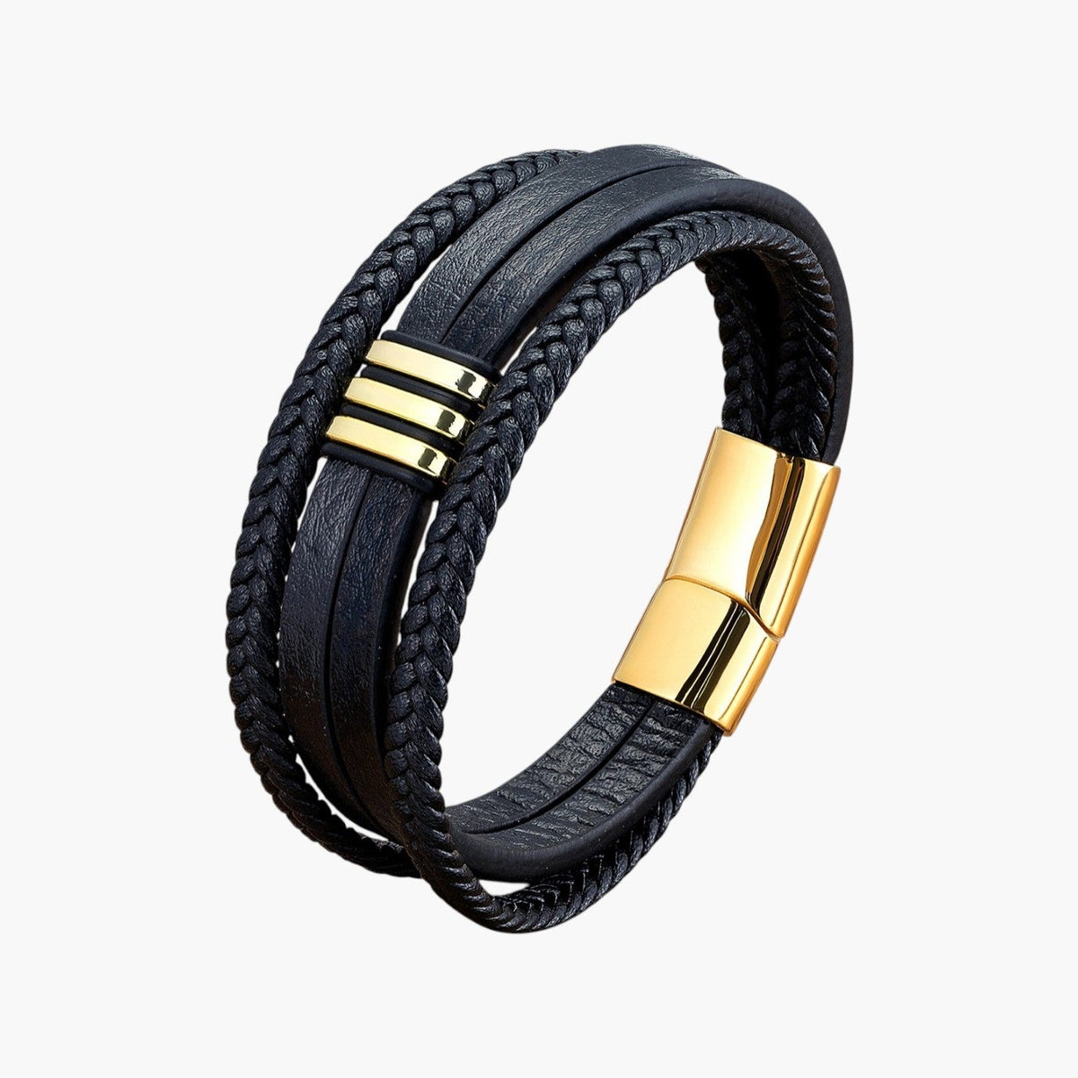 Pulseira em Couro e Aço Inoxidável