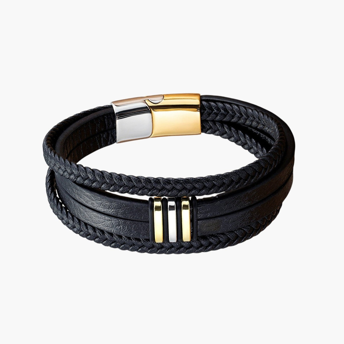 Pulseira em Couro e Aço Inoxidável