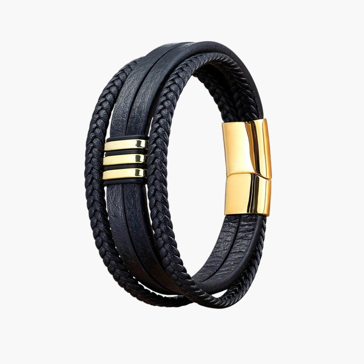 Pulseira em Couro e Aço Inoxidável