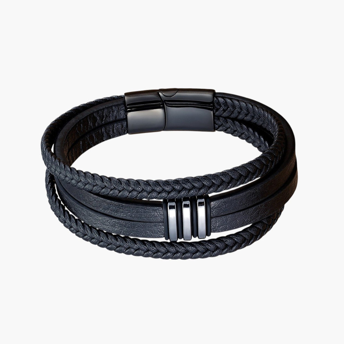 Pulseira em Couro e Aço Inoxidável