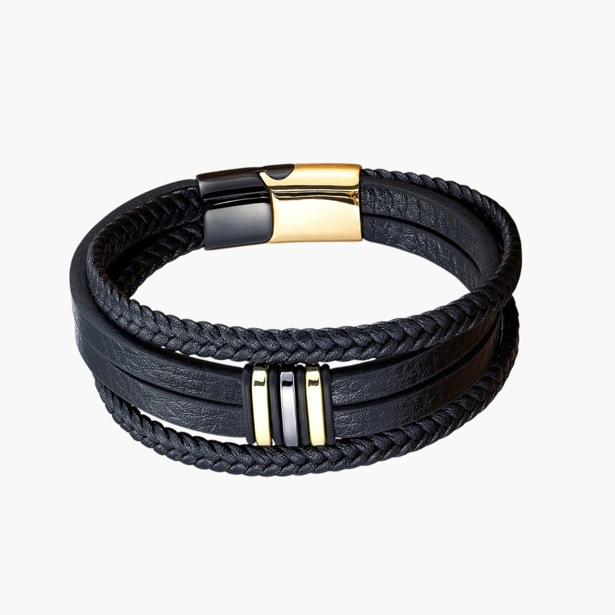 Pulseira em Couro e Aço Inoxidável
