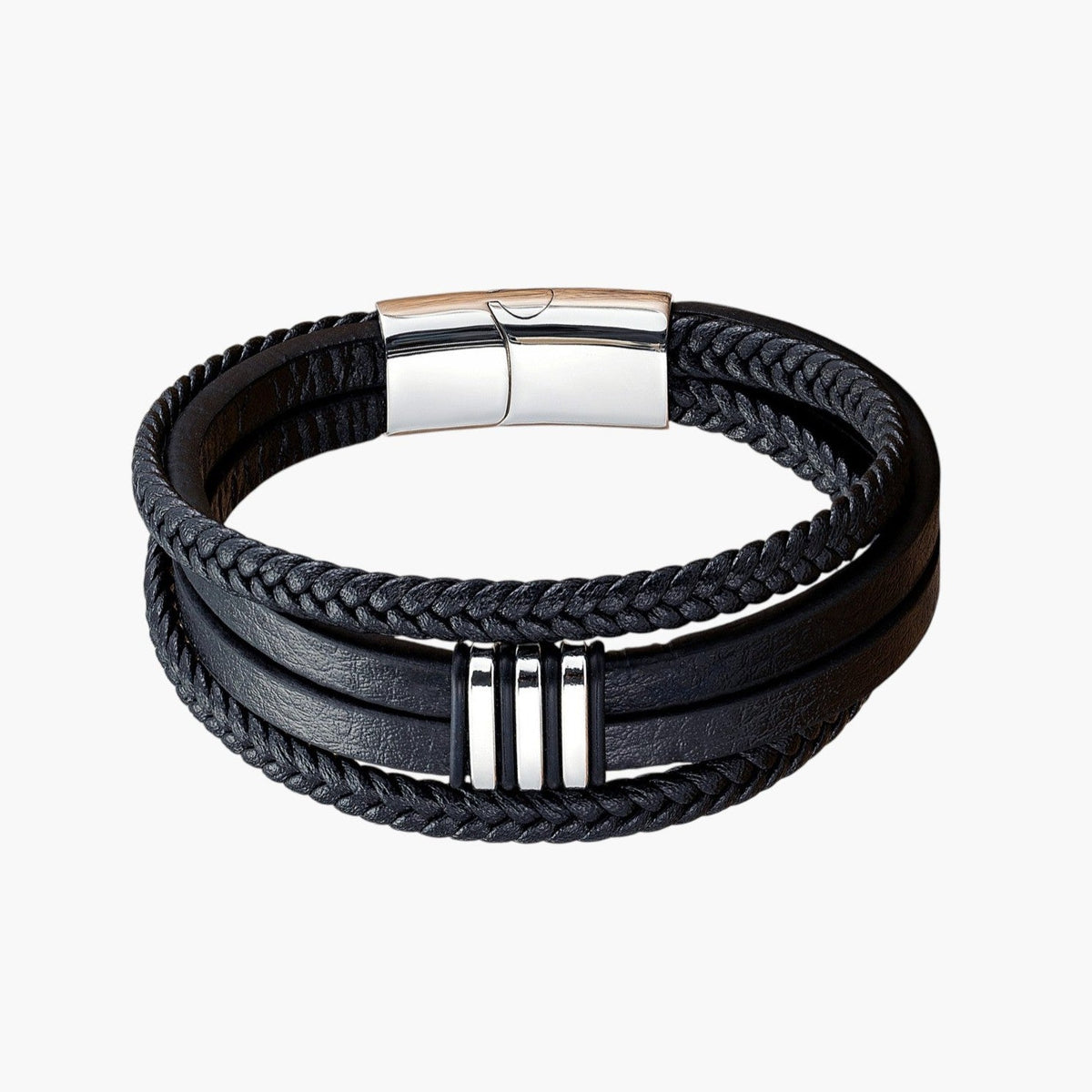 Pulseira em Couro e Aço Inoxidável