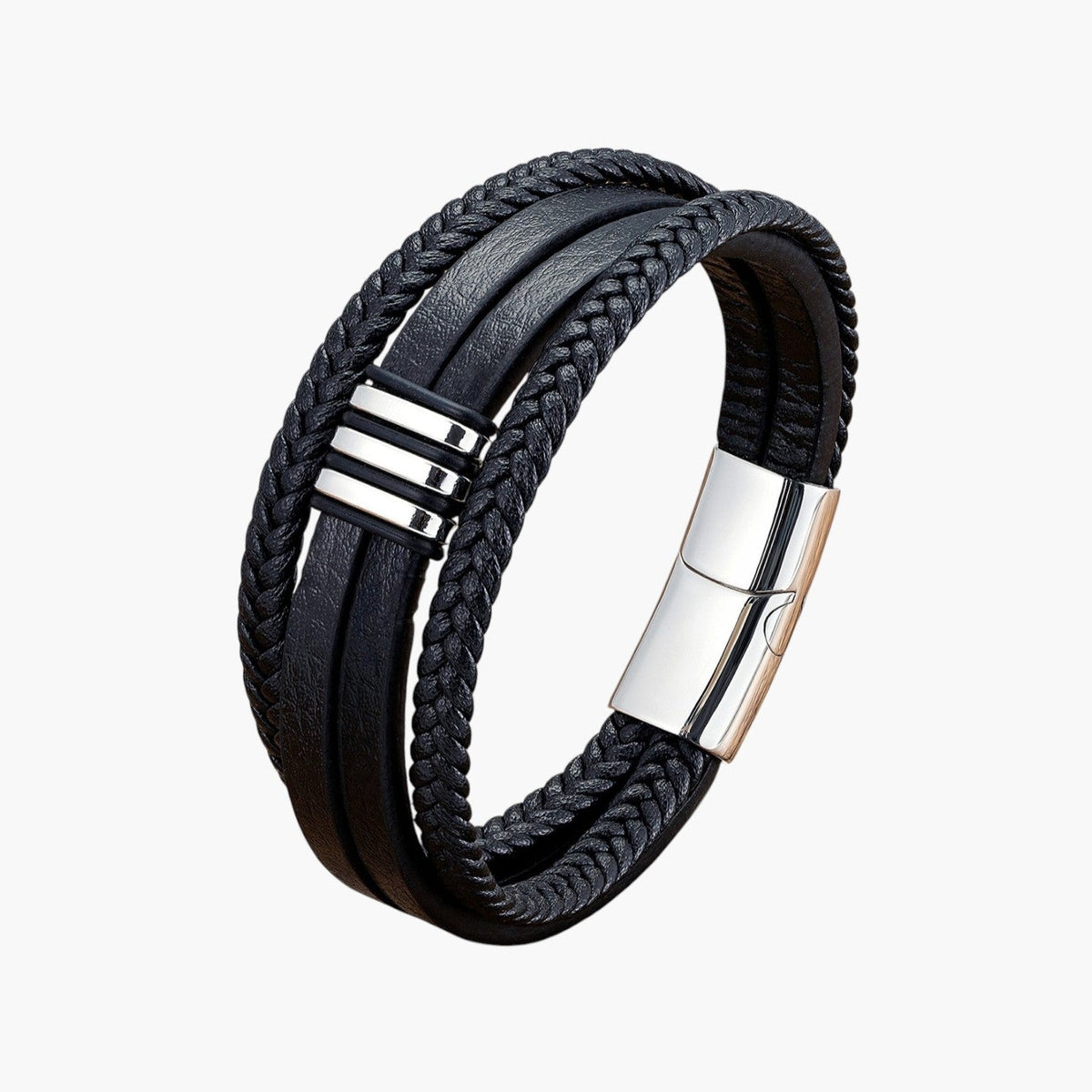 Pulseira em Couro e Aço Inoxidável