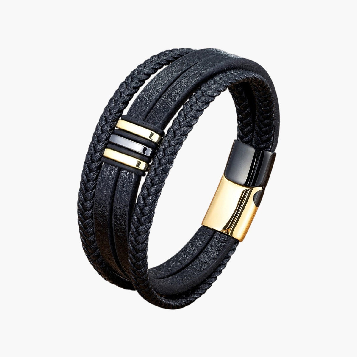 Pulseira em Couro e Aço Inoxidável