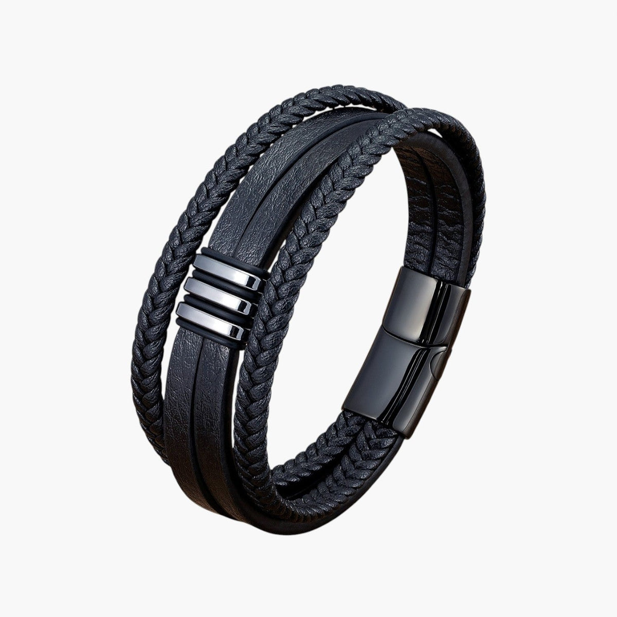 Pulseira em Couro e Aço Inoxidável