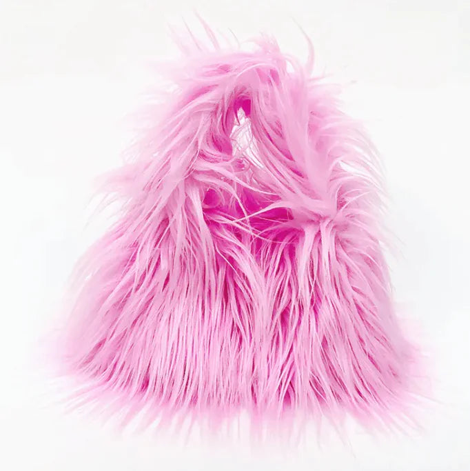 Faux Fur Statement Clutch – Fluffy Triangle Handbag