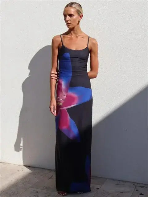 Floral Spaghetti Strap Maxi Dress – Slim Fit Summer Dress