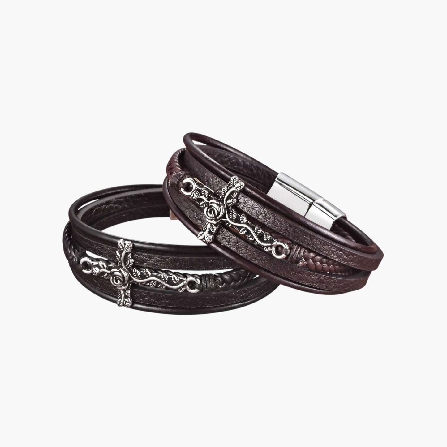 Pulseira Cruz em Couro Multicamadas