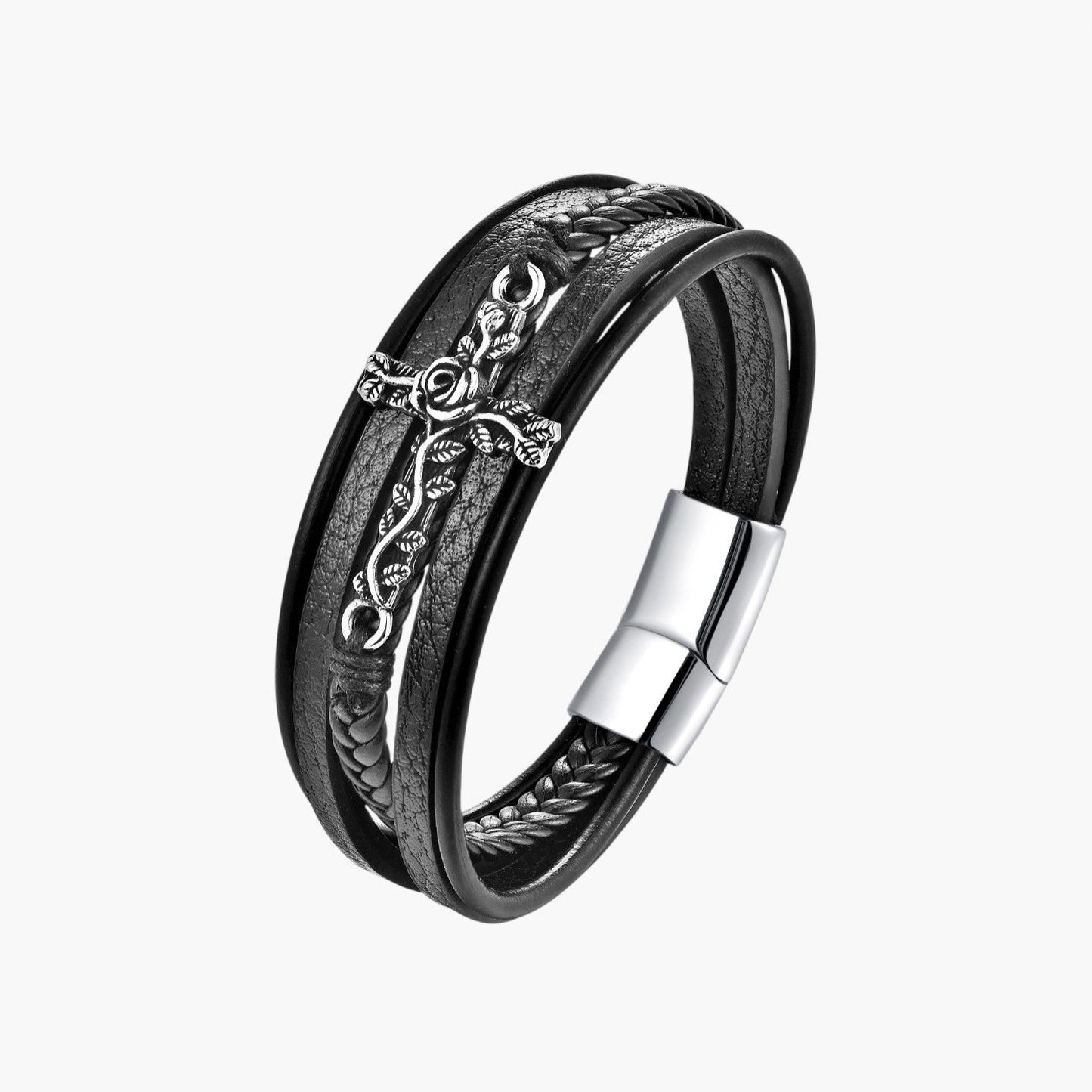 Pulseira Cruz em Couro Multicamadas