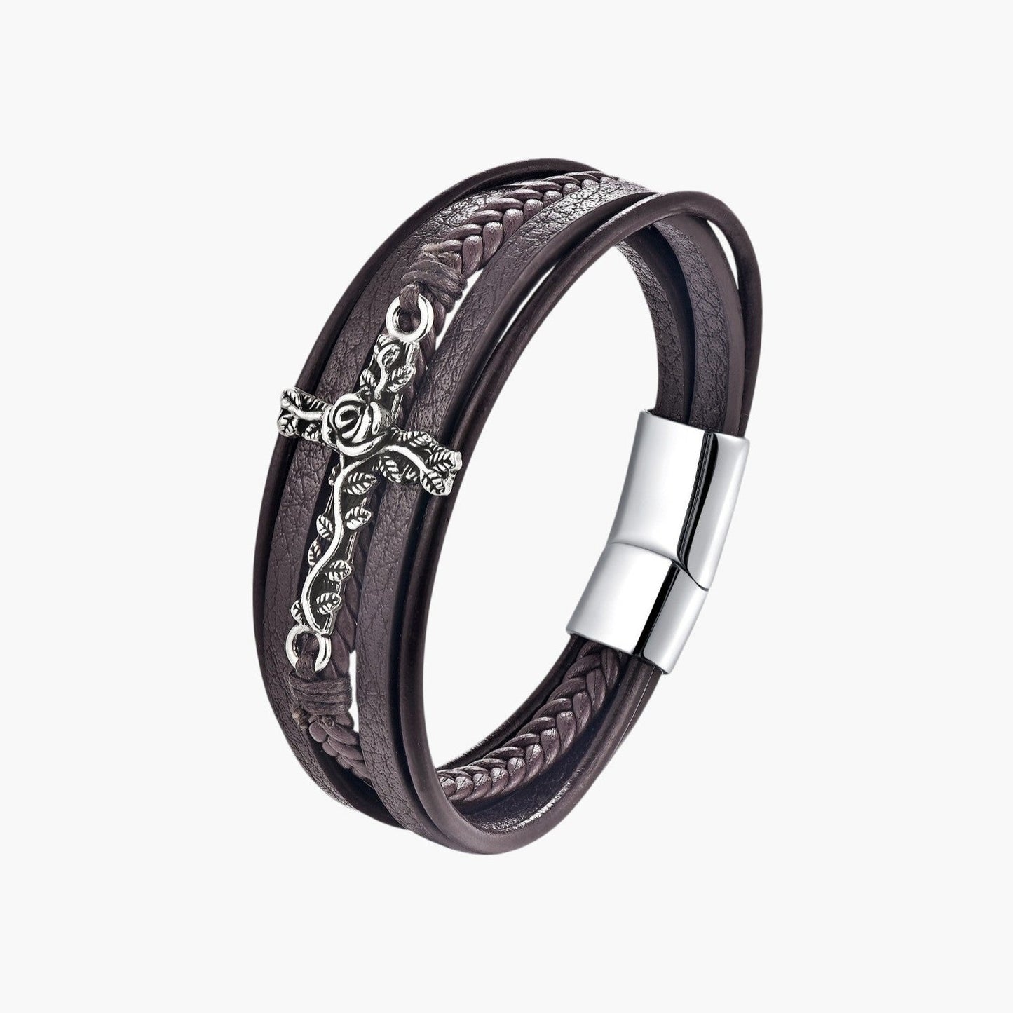 Pulseira Cruz em Couro Multicamadas