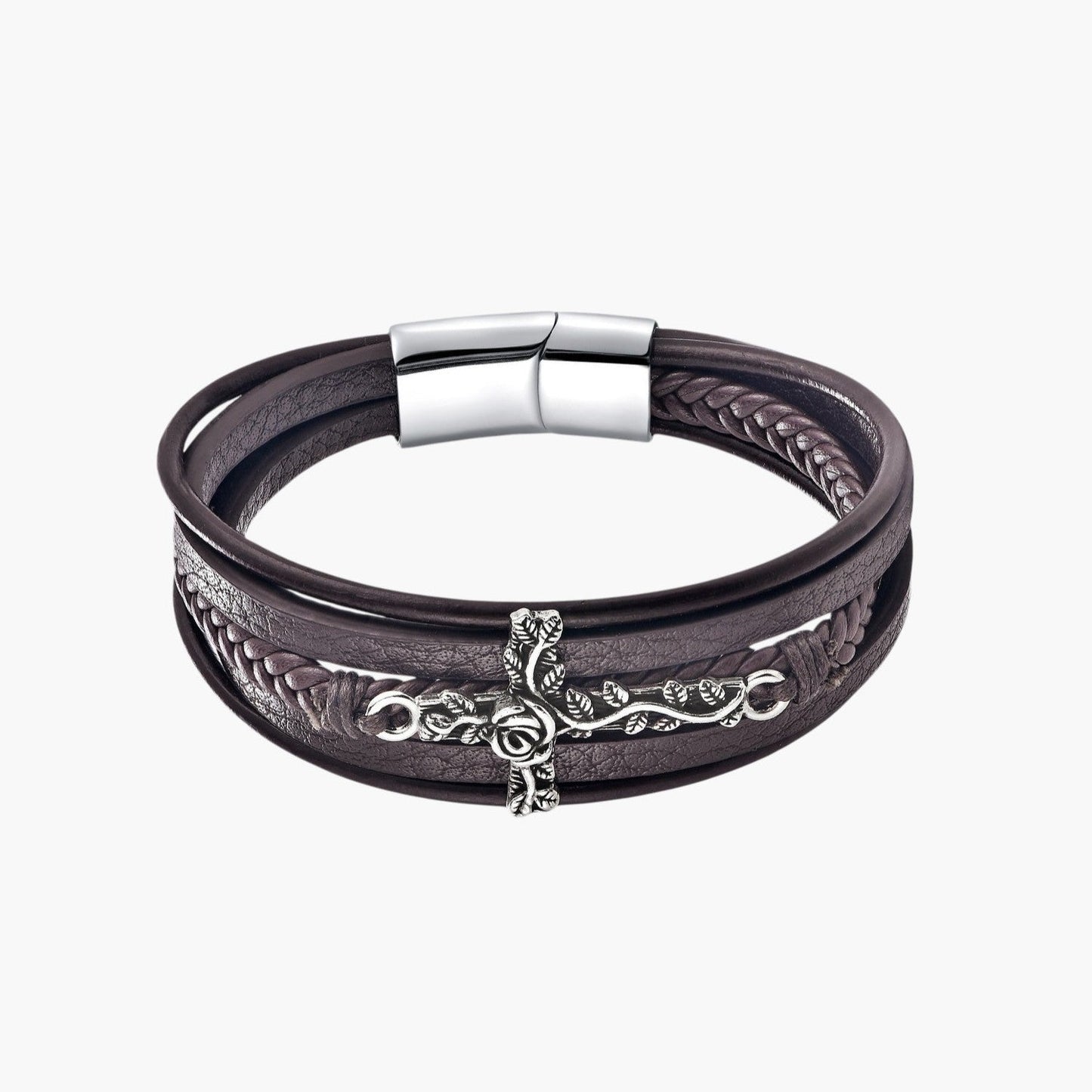 Pulseira Cruz em Couro Multicamadas