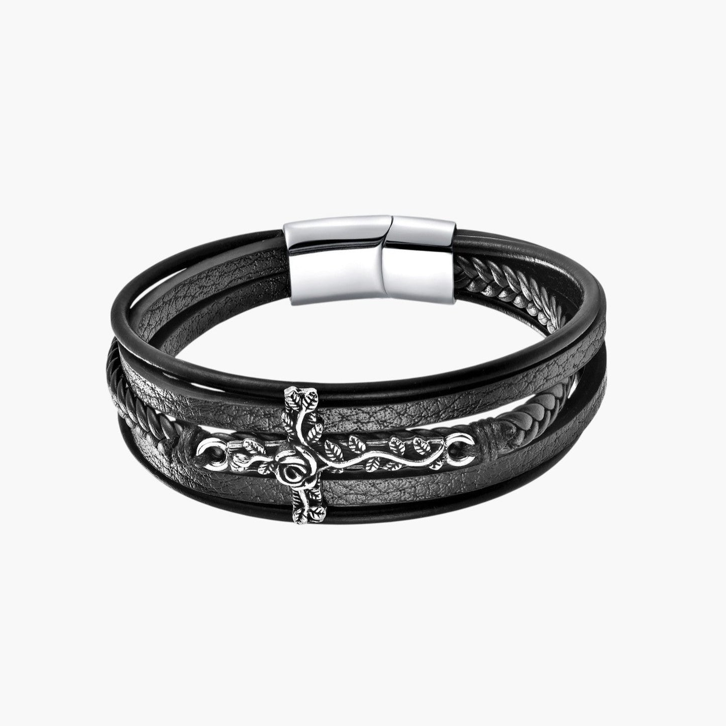 Pulseira Cruz em Couro Multicamadas
