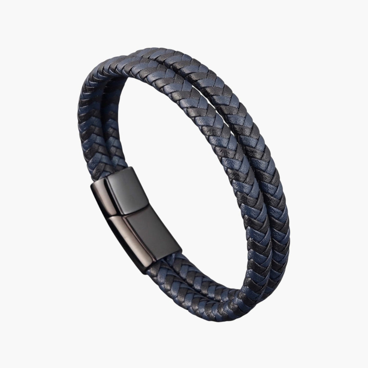 Pulseira Dupla em Couro e Aço Inoxidável