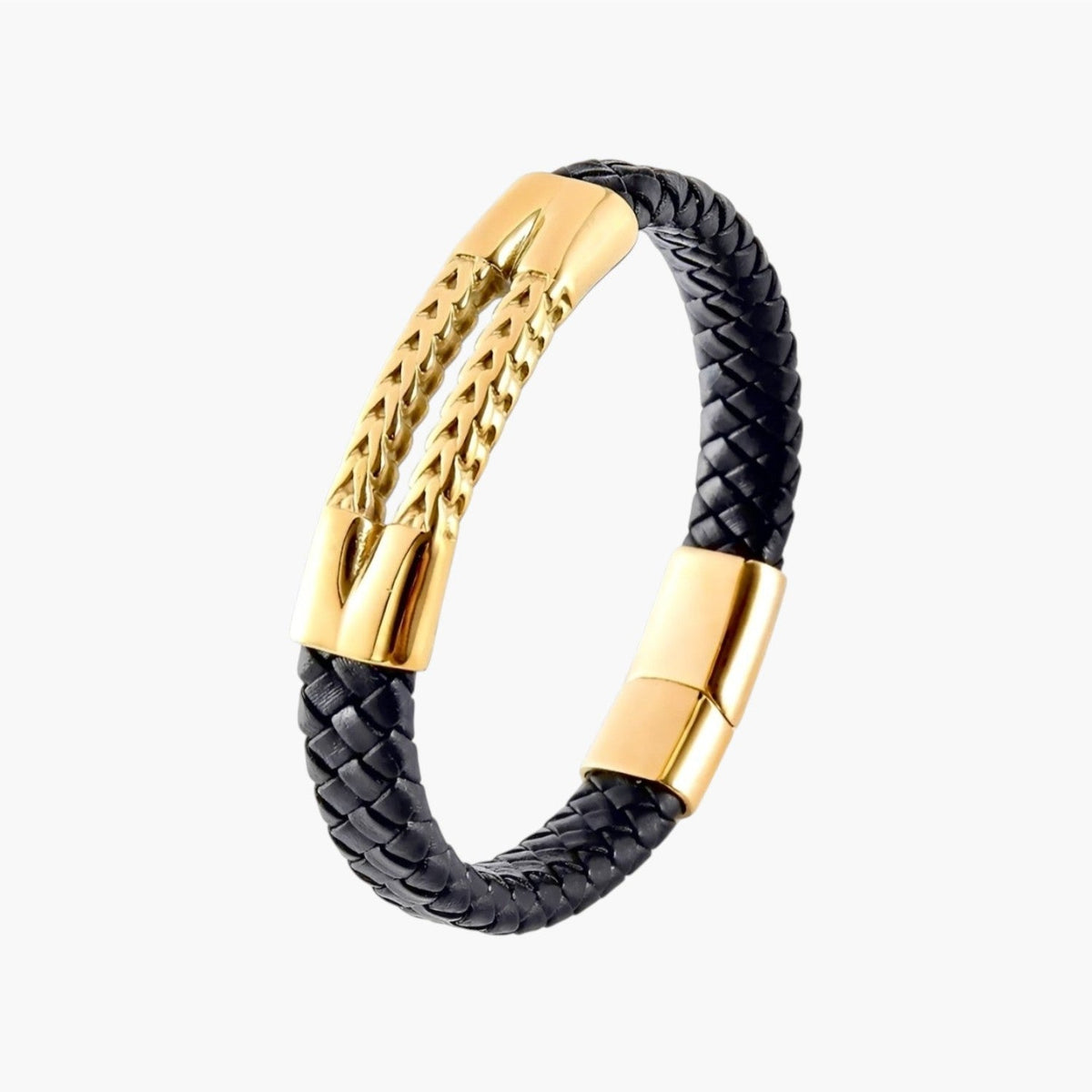 Pulseira em Couro Entrançado e Aço Inoxidável