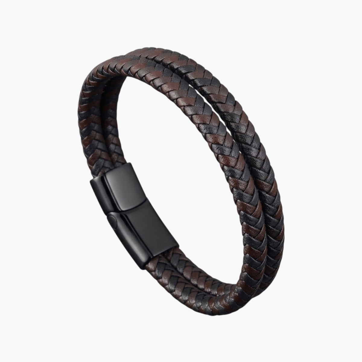 Pulseira Dupla em Couro e Aço Inoxidável