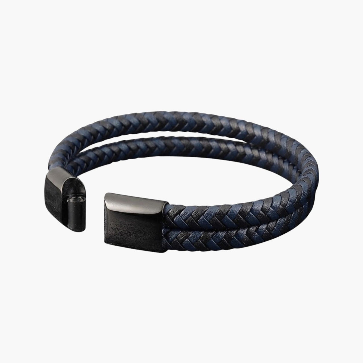 Pulseira Dupla em Couro e Aço Inoxidável