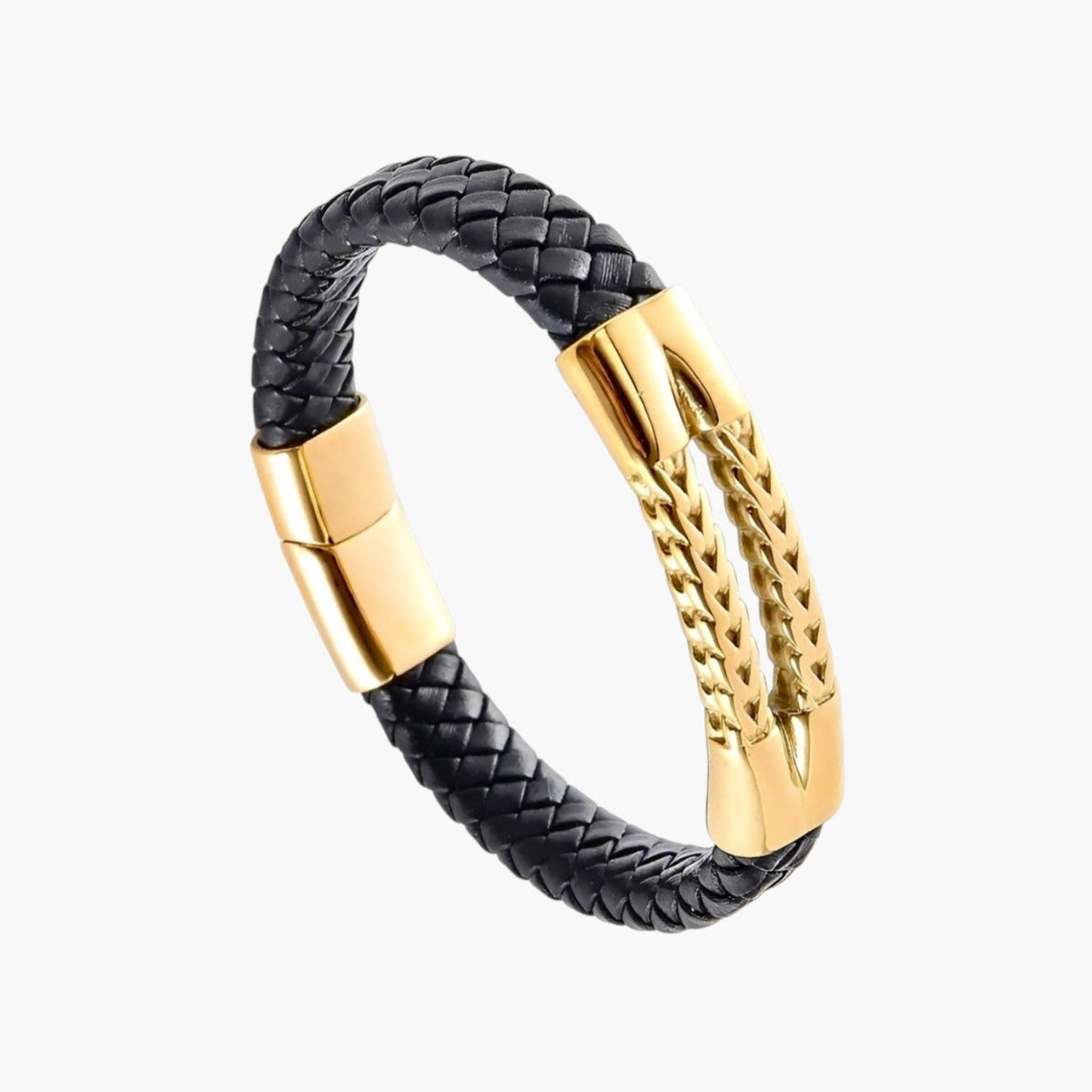 Pulseira em Couro Entrançado e Aço Inoxidável