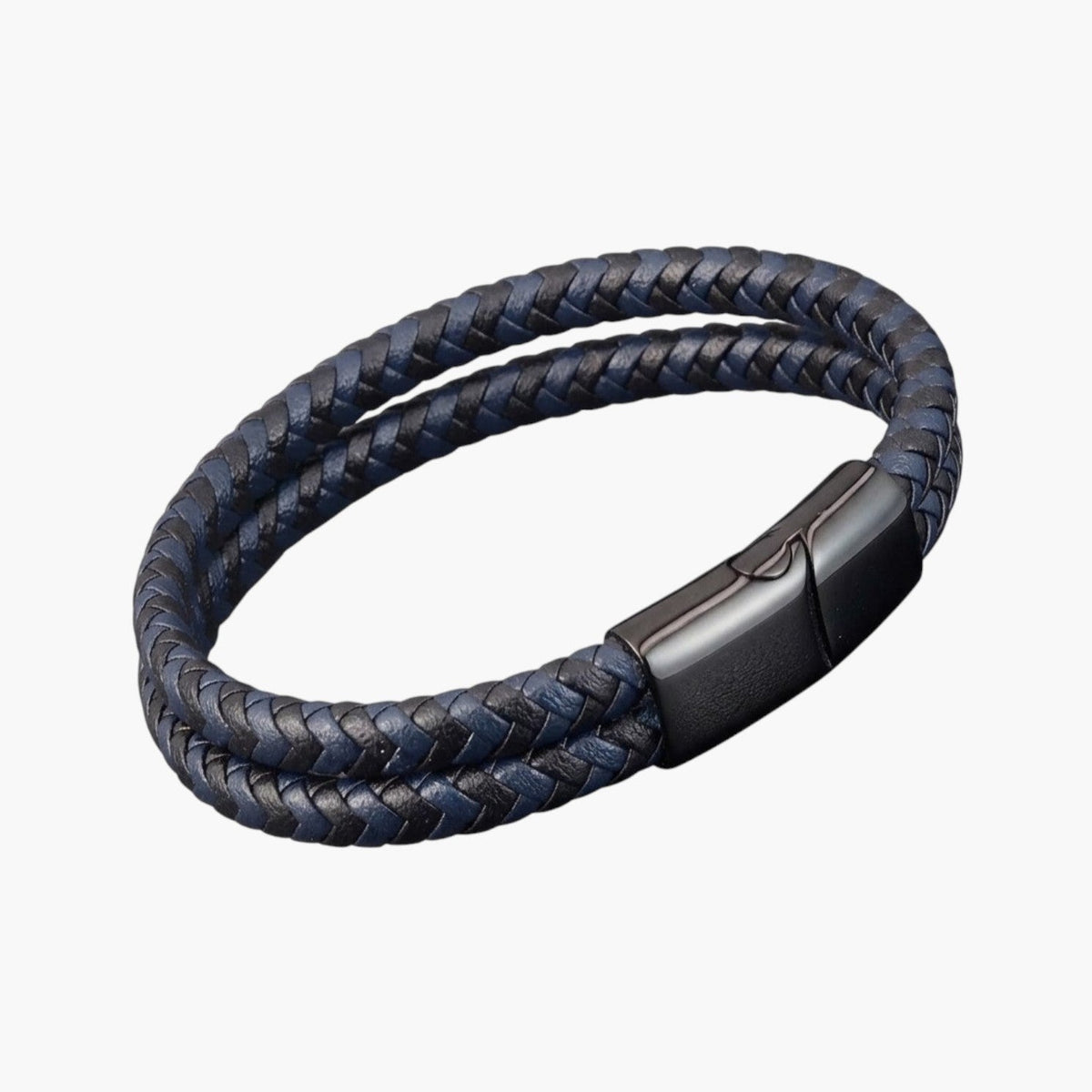 Pulseira Dupla em Couro e Aço Inoxidável