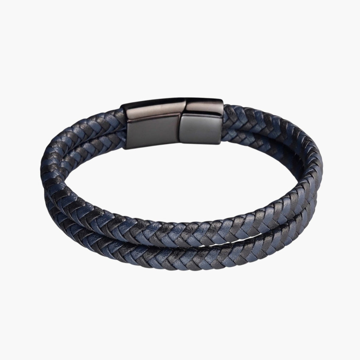 Pulseira Dupla em Couro e Aço Inoxidável