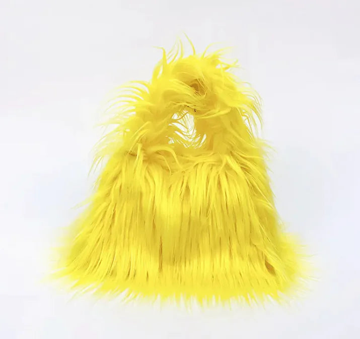 Faux Fur Statement Clutch – Fluffy Triangle Handbag