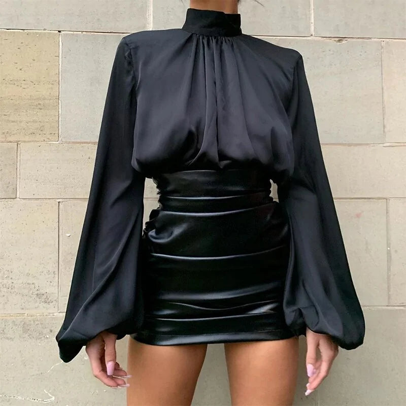 Chic Satin High Neck Blouse Shirt