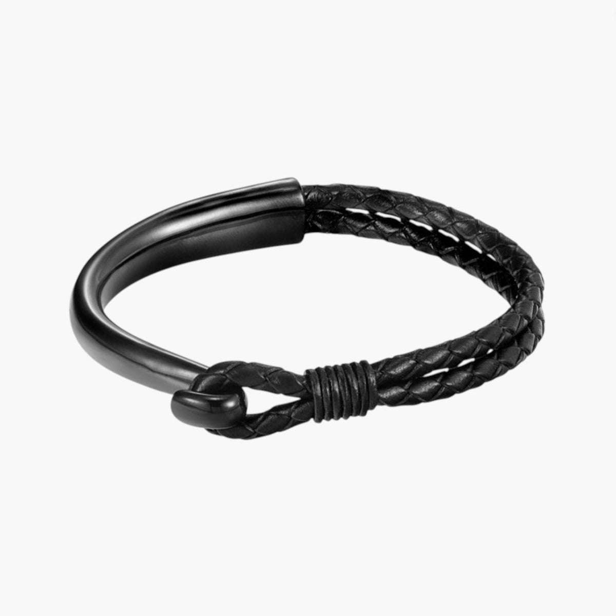 Pulseira Gancho em Couro e Aço Inoxidável 316L