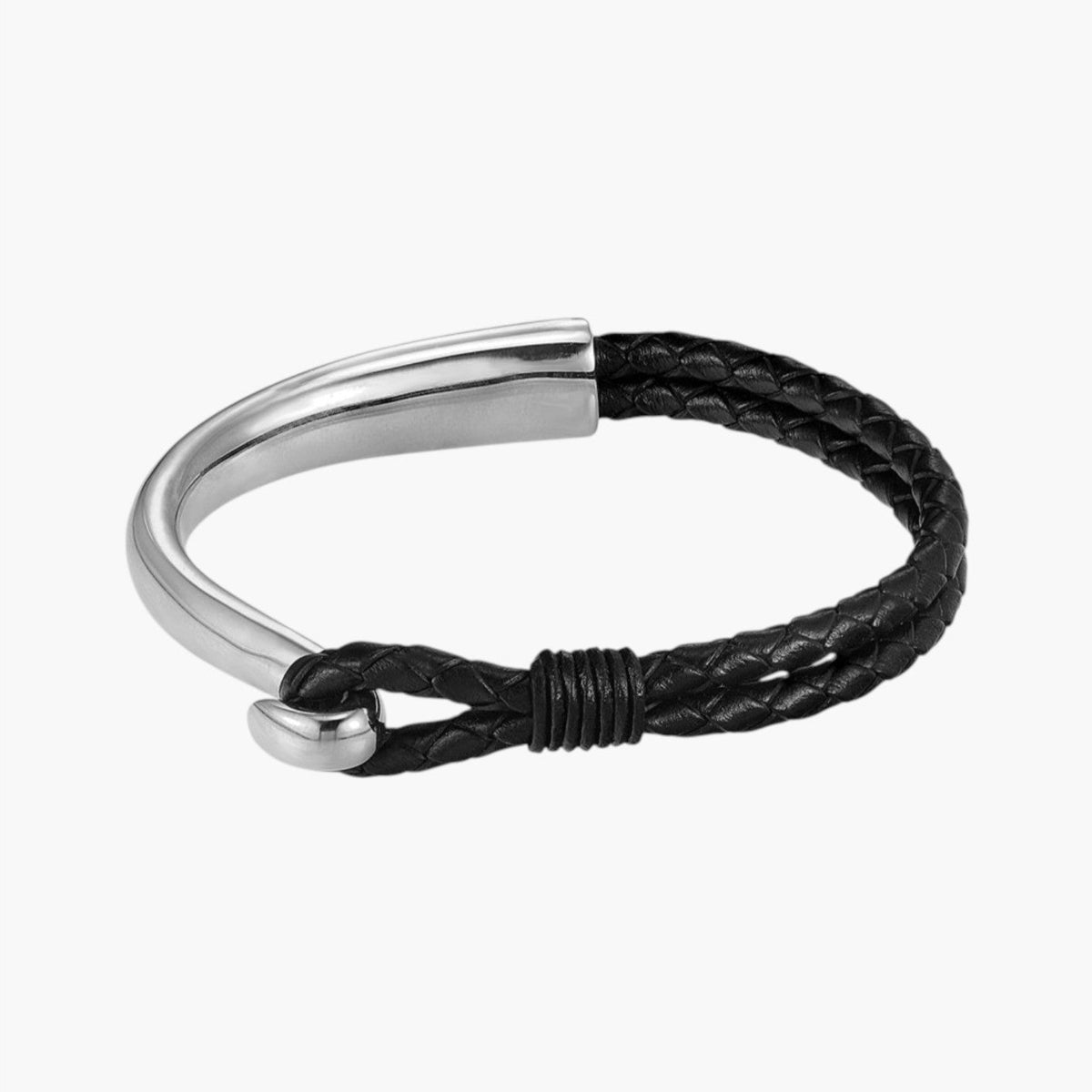 Pulseira Gancho em Couro e Aço Inoxidável 316L