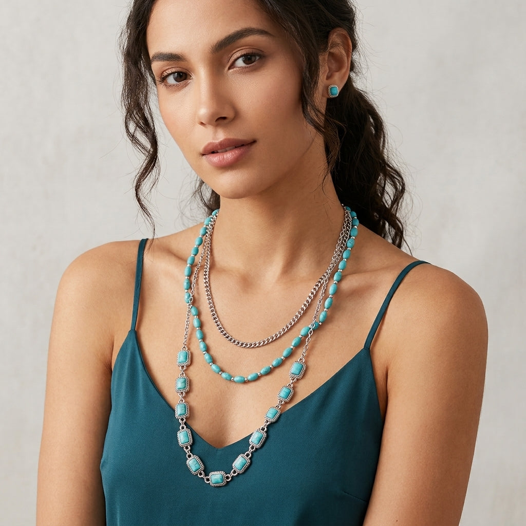 Colar Multicamadas Statement com Pendentes