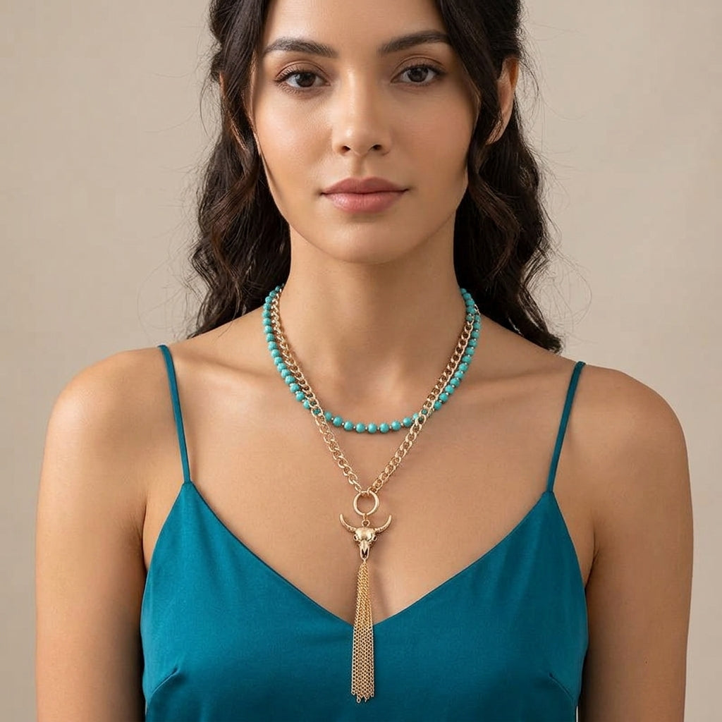 Colar Multicamadas Statement com Pendentes