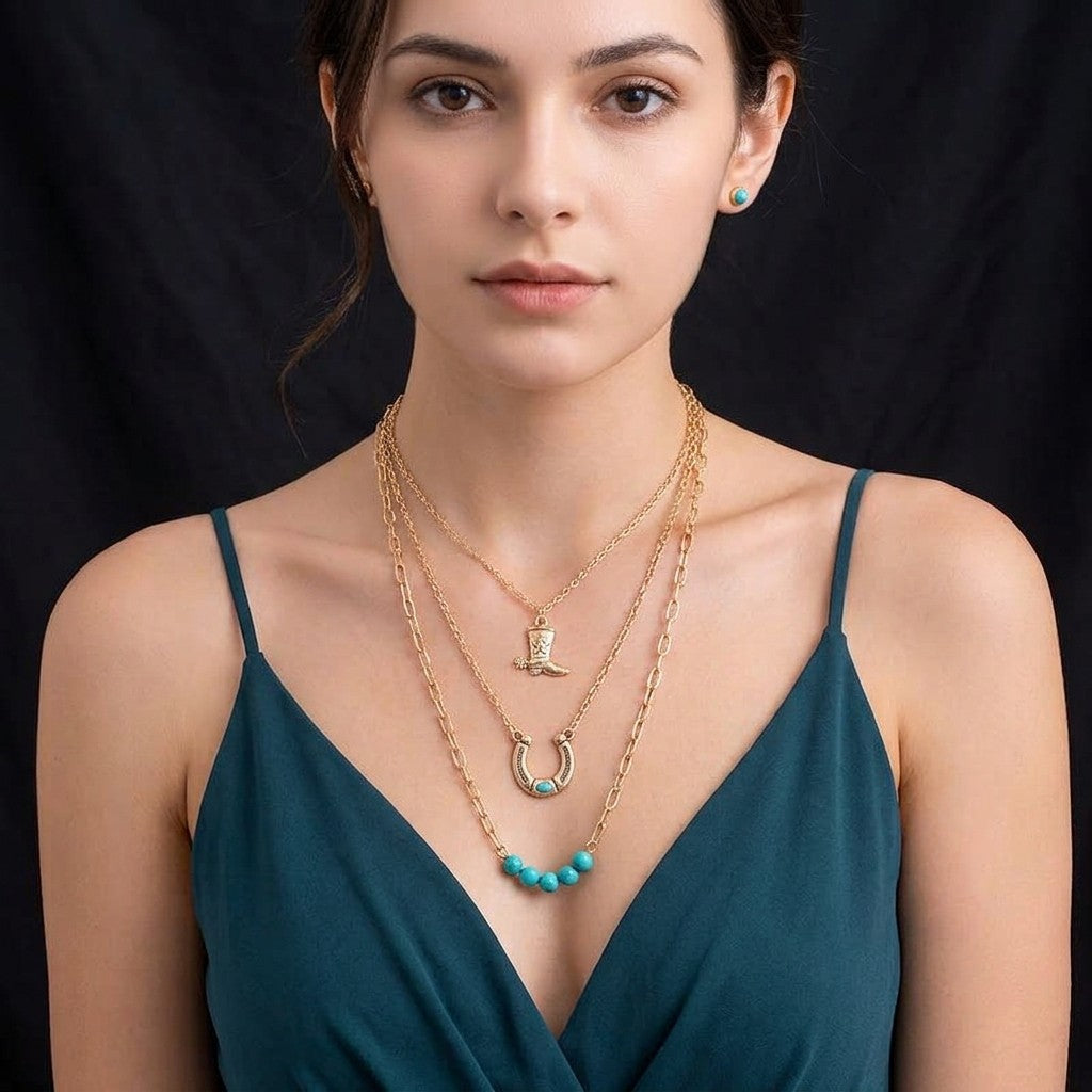 Colar Multicamadas Statement com Pendentes