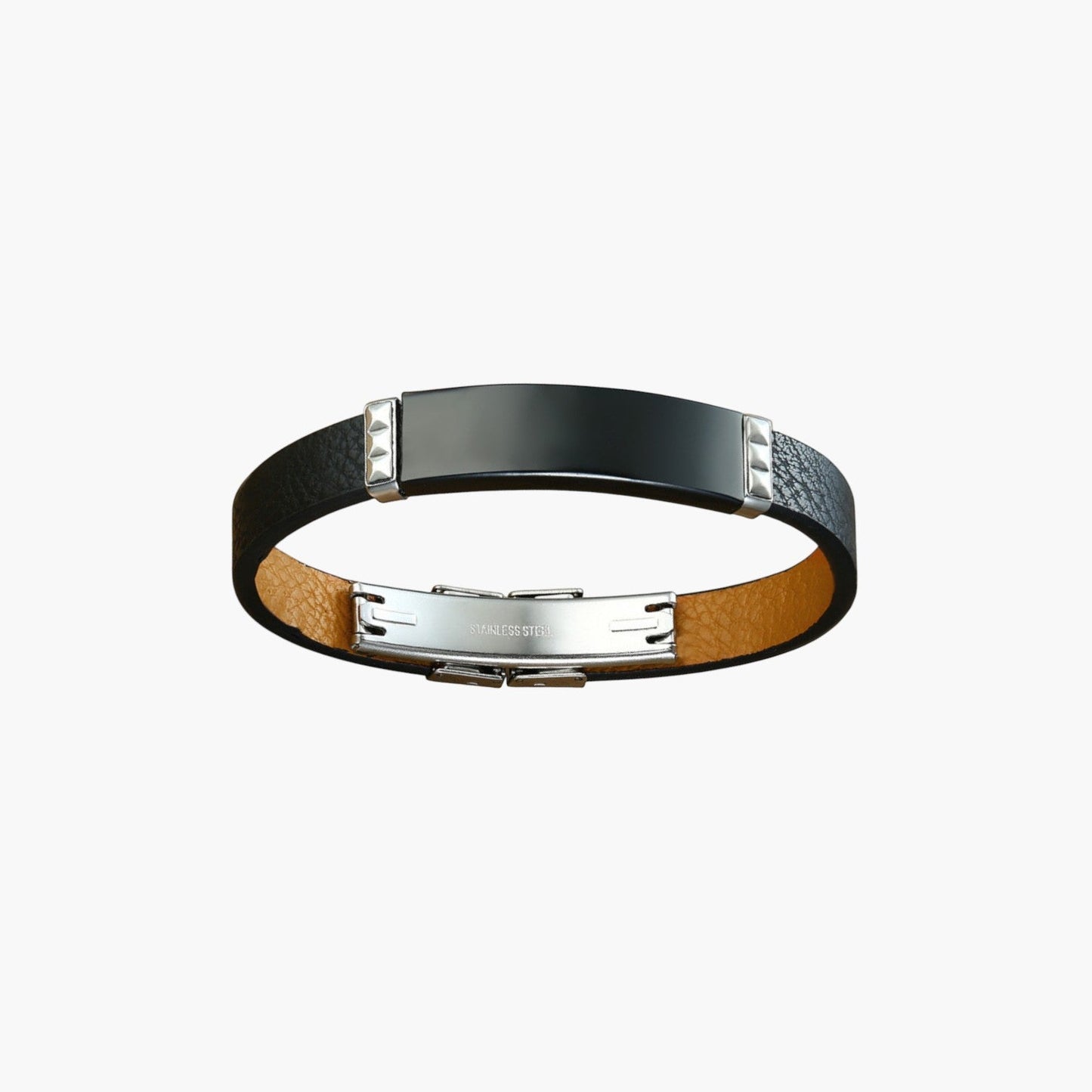 Pulseira de Couro e Aço Inoxidável