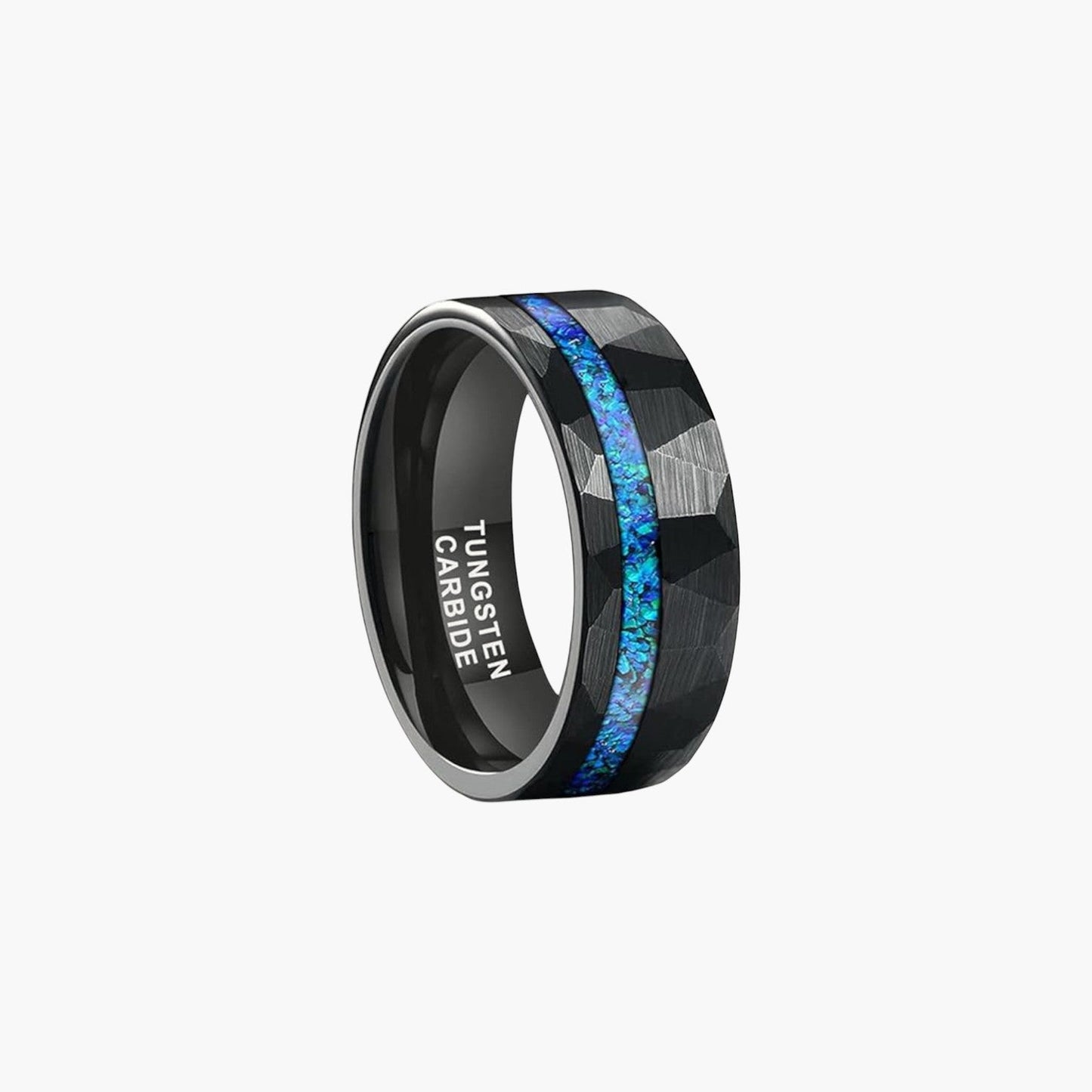 Anel de Tungsténio com Incrustação de Opala Azul