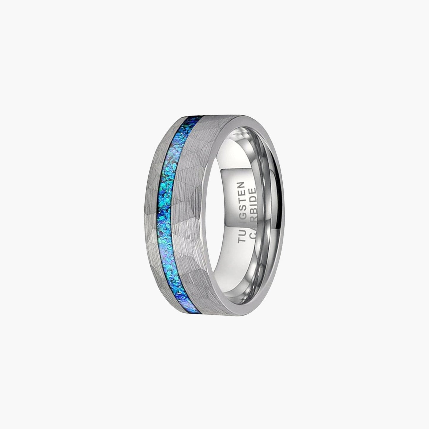 Anel de Tungsténio com Incrustação de Opala Azul