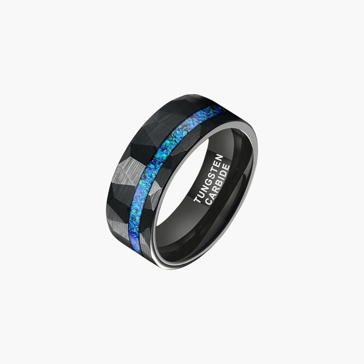 Anel de Tungsténio com Incrustação de Opala Azul
